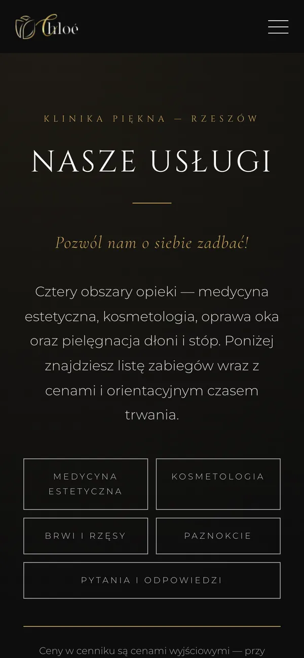 Salon Chloé na telefonie: podstrona Nasze usługi