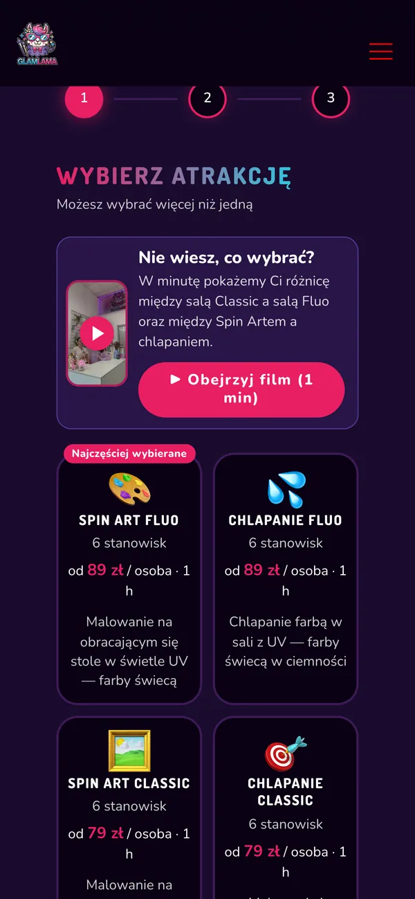 Rezerwacja GlamLama na telefonie: wybór atrakcji z cenami