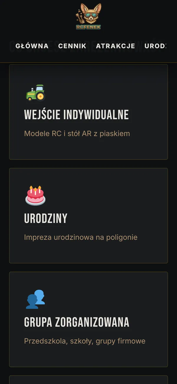 Rezerwacja RCFenek na telefonie: wybór wejścia, urodzin lub grupy
