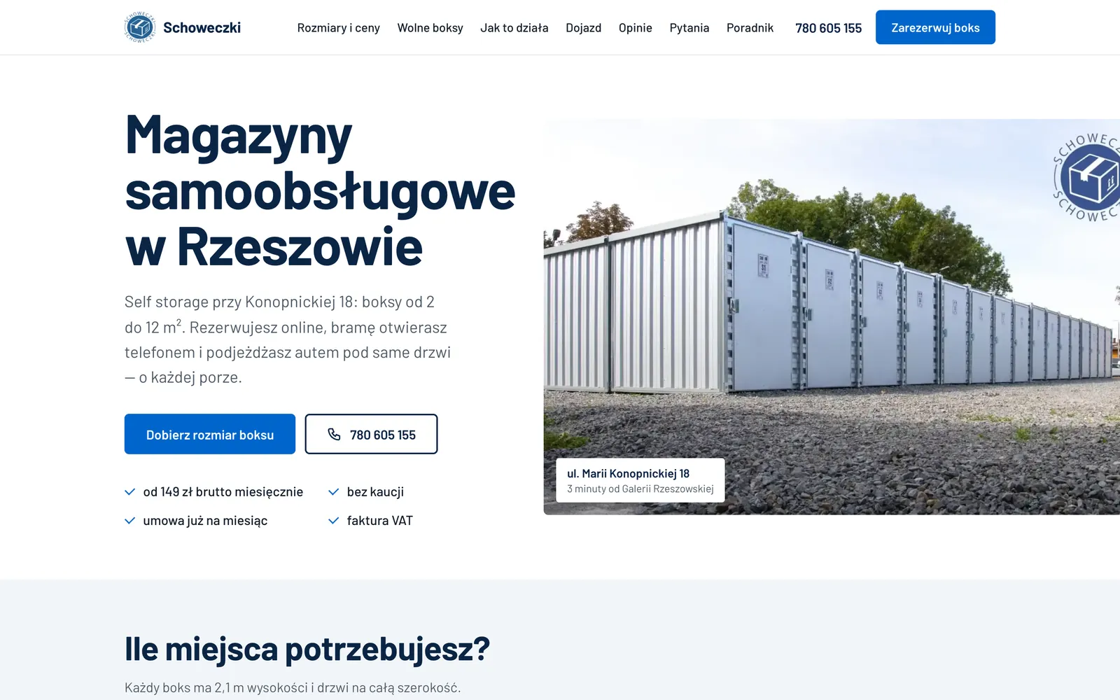 Strona Schoweczki: Magazyny samoobsługowe w Rzeszowie i zdjęcie rzędu boksów